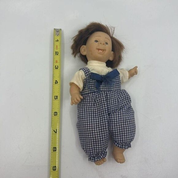 Vintage Gi-Go Toys Boy Doll Baby Gingham Blue Outfit Bean Bag My Pal 9" - Picture 4 of 11
